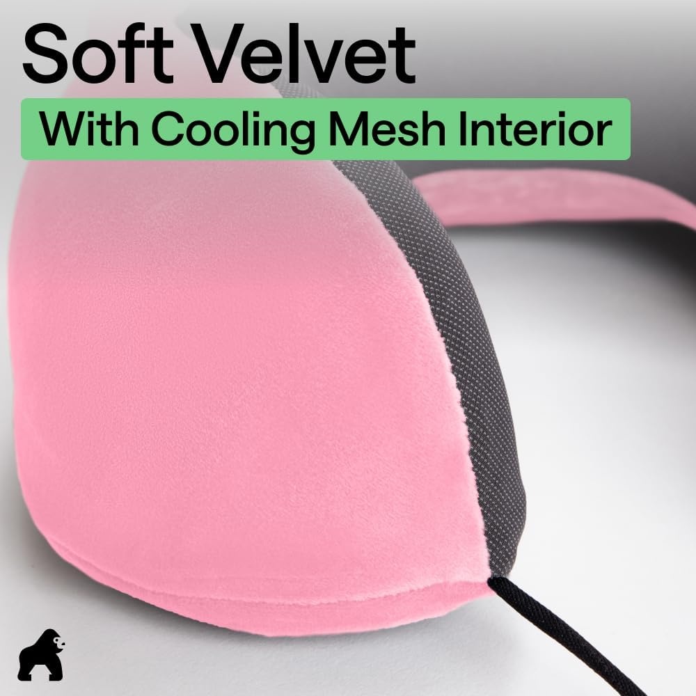 image:imageGORILLA GRIP Travel Neck Pillow for Airplanes CertiPURUS Memory Foam Cooling Mesh Pillows Soft Velvet Washable Cover Support Headrest for Sleeping Traveling Essentials Flight Accessories BlackPink