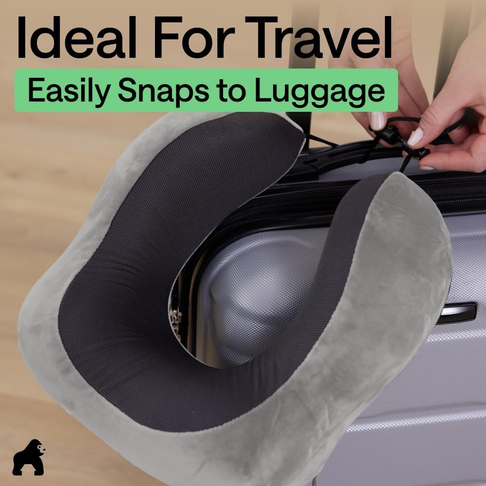 image:imageGORILLA GRIP Travel Neck Pillow for Airplanes CertiPURUS Memory Foam Cooling Mesh Pillows Soft Velvet Washable Cover Support Headrest for Sleeping Traveling Essentials Flight Accessories BlackGray