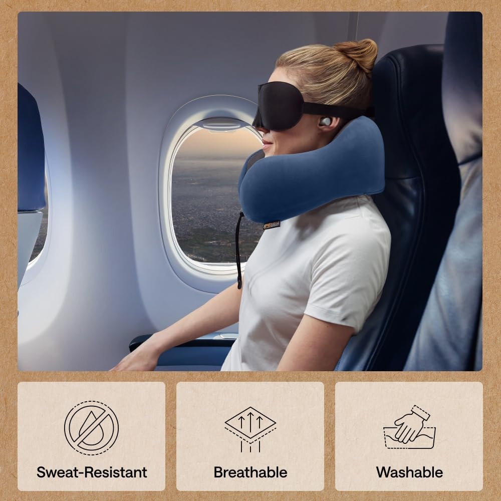 image:imageGORILLA GRIP Travel Neck Pillow for Airplanes CertiPURUS Memory Foam Cooling Mesh Pillows Soft Velvet Washable Cover Support Headrest for Sleeping Traveling Essentials Flight Accessories BlackNavy