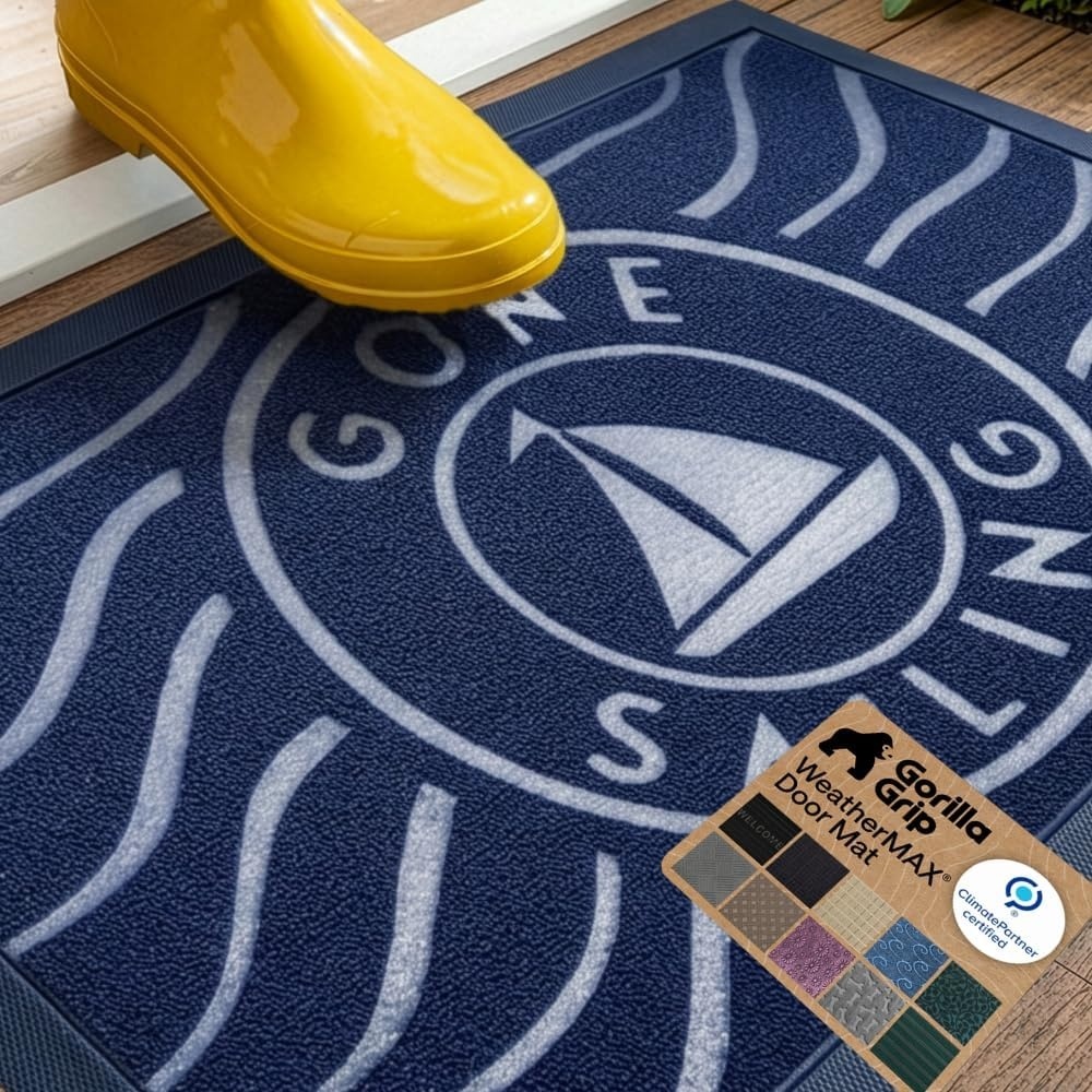 image:imageGORILLA GRIP 100 Waterproof AllSeason WeatherMAX Doormat US Designed Natural Rubber Stain Fade Resistant Low Profile Indoor Outdoor Door Mats Easy Clean 29x17 Gray DiamondBlue Gone Sailing