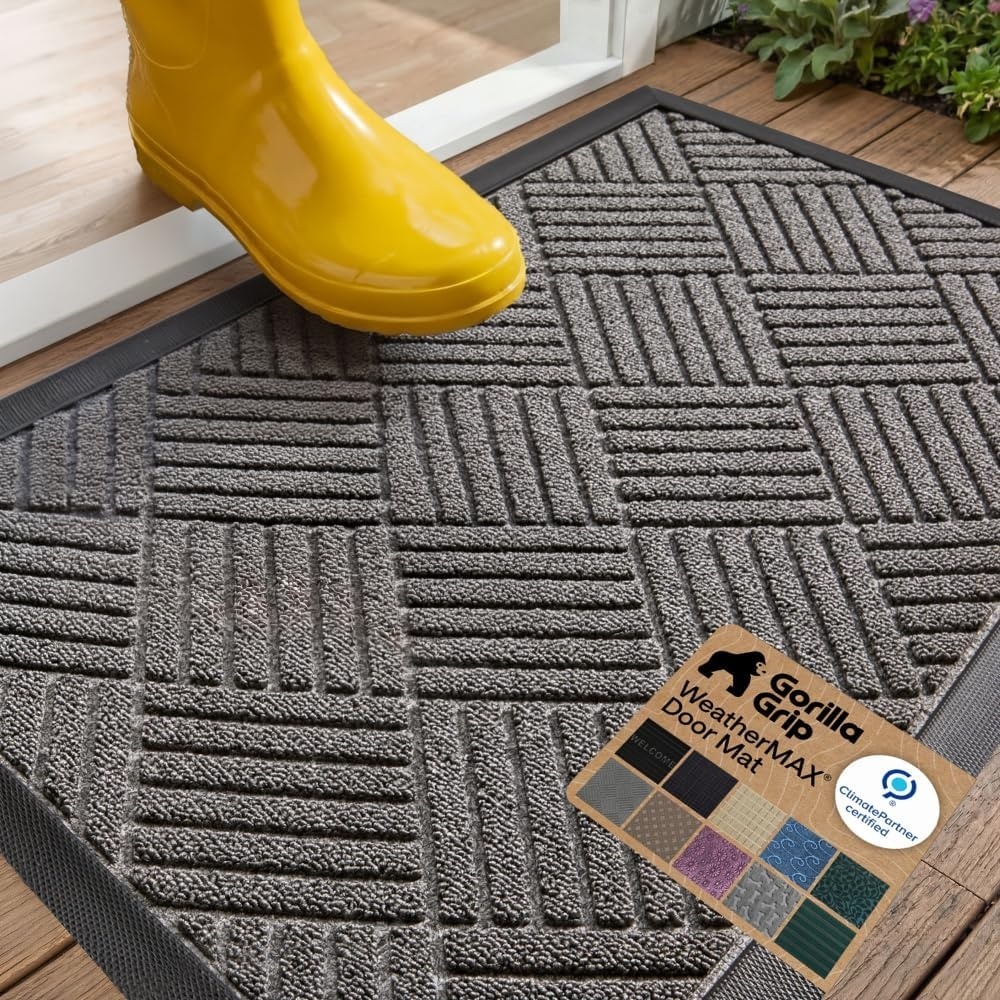 image:imageGORILLA GRIP 100 Waterproof AllSeason WeatherMAX Doormat US Designed Natural Rubber Stain Fade Resistant Low Profile Indoor Outdoor Door Mats Easy Clean 29x17 Gray DiamondGray Diamond