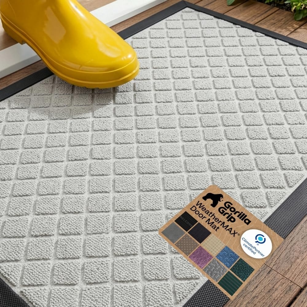 image:imageGORILLA GRIP 100 Waterproof AllSeason WeatherMAX Doormat US Designed Natural Rubber Stain Fade Resistant Low Profile Indoor Outdoor Door Mats Easy Clean 29x17 Gray DiamondLight Gray Lattice