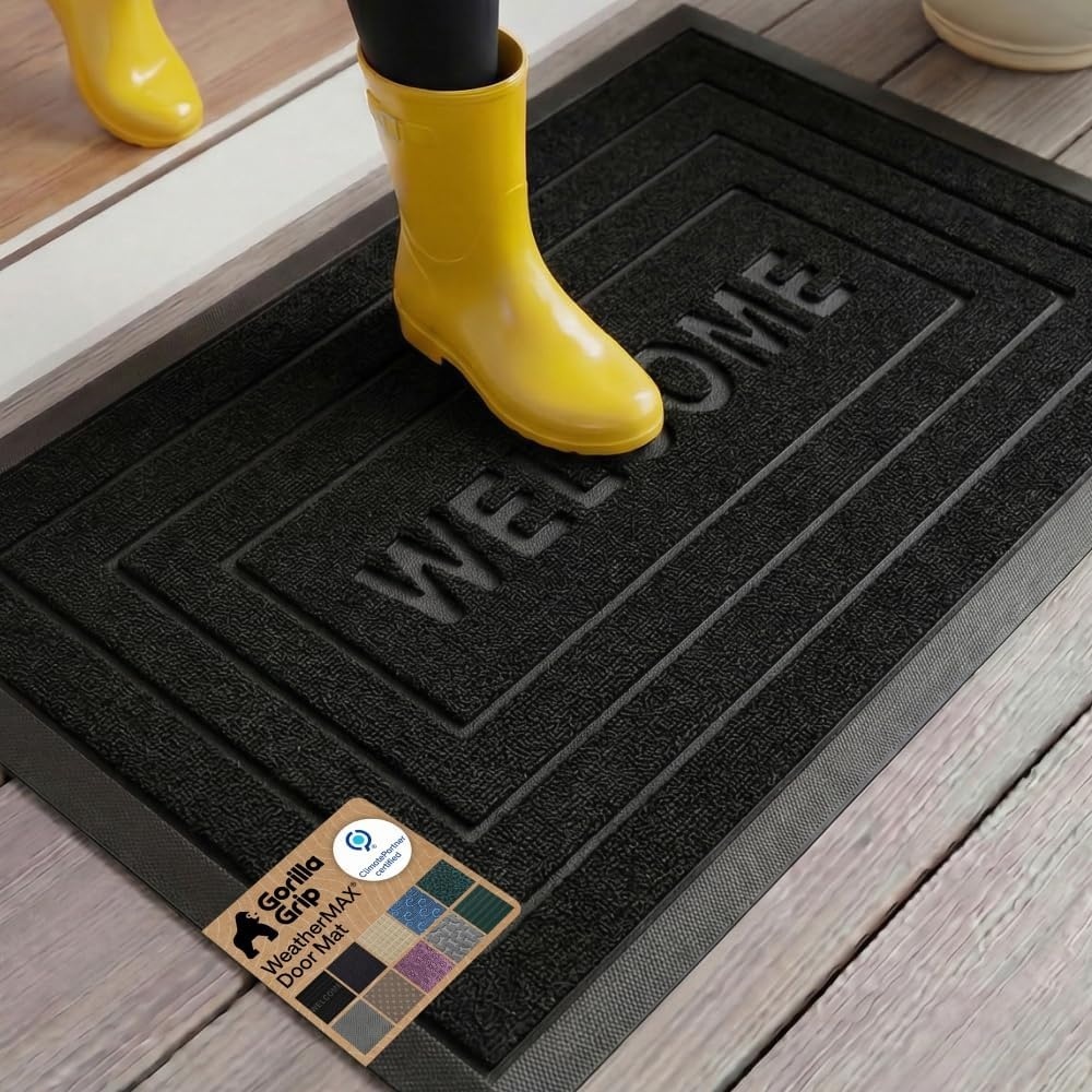 image:imageGORILLA GRIP 100 Waterproof AllSeason WeatherMAX Doormat US Designed Natural Rubber Stain Fade Resistant Low Profile Indoor Outdoor Door Mats Easy Clean 29x17 Gray DiamondBlack Welcome