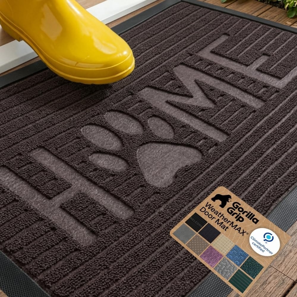 image:imageGORILLA GRIP 100 Waterproof AllSeason WeatherMAX Doormat US Designed Natural Rubber Stain Fade Resistant Low Profile Indoor Outdoor Door Mats Easy Clean 29x17 Gray DiamondEspresso Home Paw