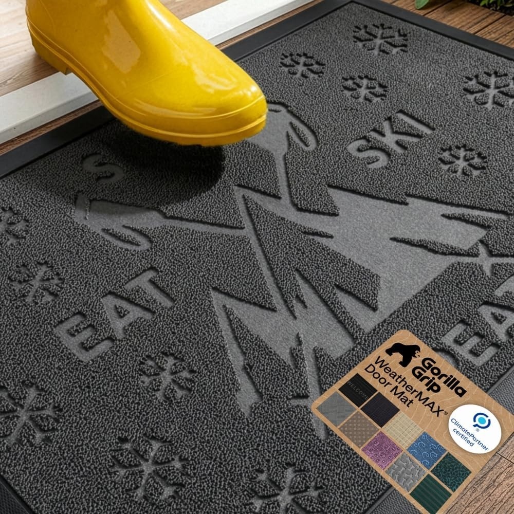 image:imageGORILLA GRIP 100 Waterproof AllSeason WeatherMAX Doormat US Designed Natural Rubber Stain Fade Resistant Low Profile Indoor Outdoor Door Mats Easy Clean 29x17 Gray DiamondGraphite Skiing