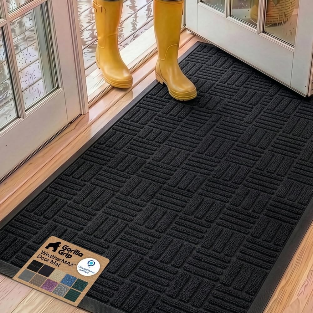 image:imageGORILLA GRIP 100 Waterproof AllSeason WeatherMAX Doormat US Designed Natural Rubber Stain Fade Resistant Low Profile Indoor Outdoor Door Mats Easy Clean 29x17 Gray DiamondMidnight Maze