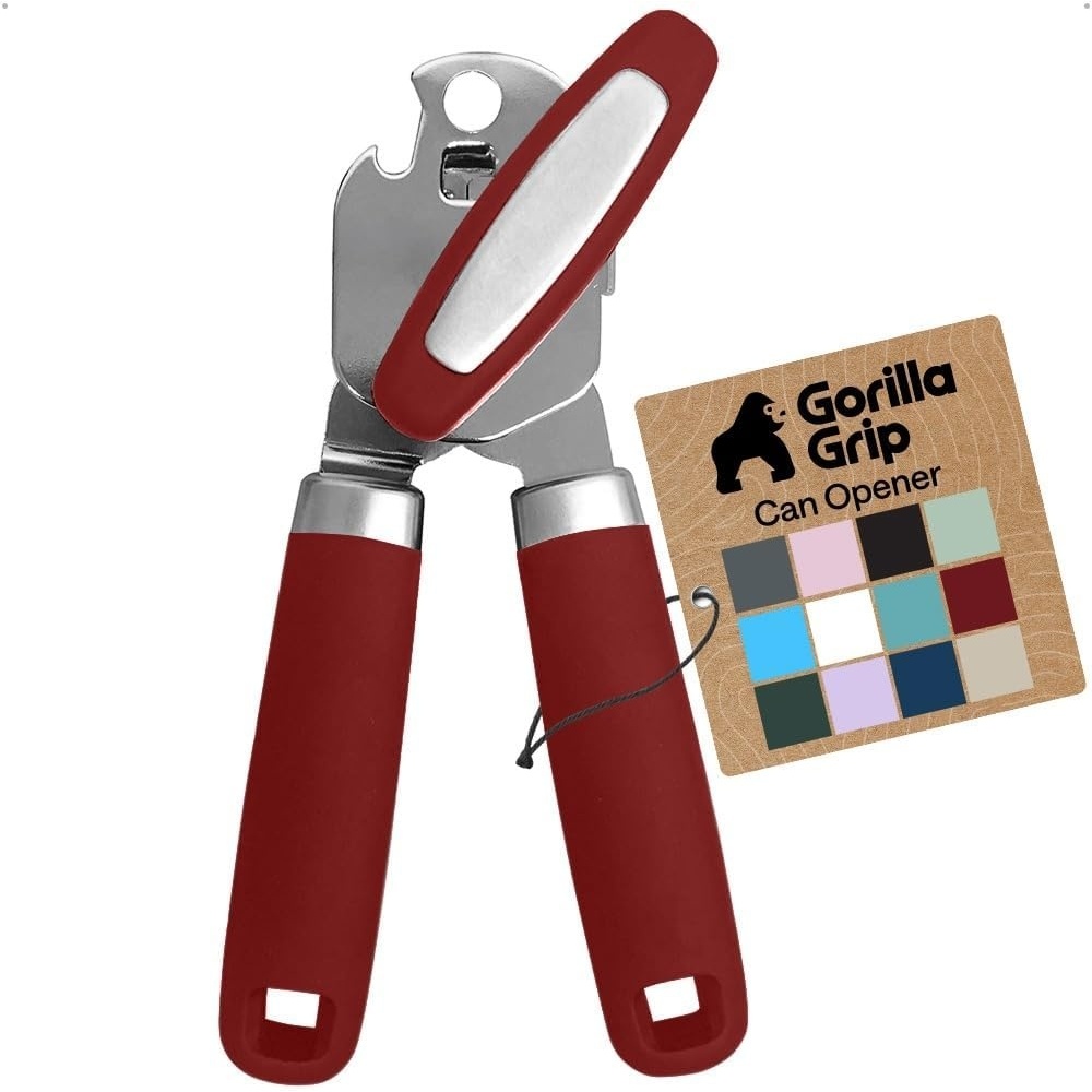 image:imageGORILLA GRIP Heavy Duty Stainless Steel Smooth Edge Manual Can Opener and Bottle Openers US Designed Comfortable Handle Oversized Handheld Turn Knob Multifunctional Kitchen Tool BlackRed