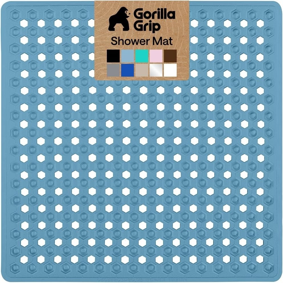 image:imageGORILLA GRIP Patented Bath Tub Shower Mat Machine Washable Bathtub Floor Liner Mats Suction Cups and Drain Holes to Keep Tubs Clean Soft on Feet Bathroom Essentials 35x16 Inch ClearSky Blue Opaque
