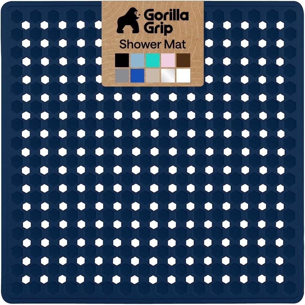 image:imageGORILLA GRIP Patented Bath Tub Shower Mat Machine Washable Bathtub Floor Liner Mats Suction Cups and Drain Holes to Keep Tubs Clean Soft on Feet Bathroom Essentials 35x16 Inch ClearNavy Opaque