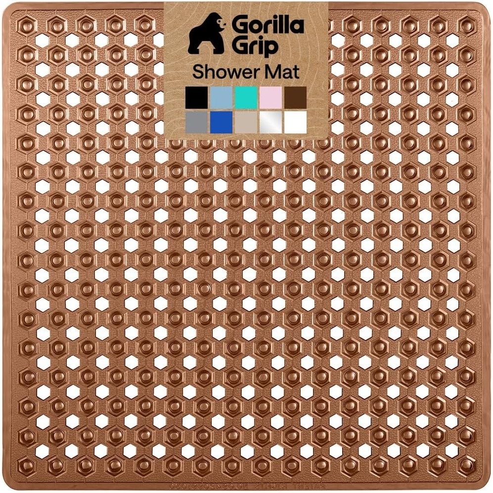 image:imageGORILLA GRIP Patented Bath Tub Shower Mat Machine Washable Bathtub Floor Liner Mats Suction Cups and Drain Holes to Keep Tubs Clean Soft on Feet Bathroom Essentials 35x16 Inch ClearBrown Translucent