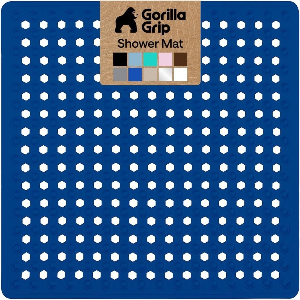 image:imageGORILLA GRIP Patented Bath Tub Shower Mat Machine Washable Bathtub Floor Liner Mats Suction Cups and Drain Holes to Keep Tubs Clean Soft on Feet Bathroom Essentials 35x16 Inch ClearRoyal Blue Opaque