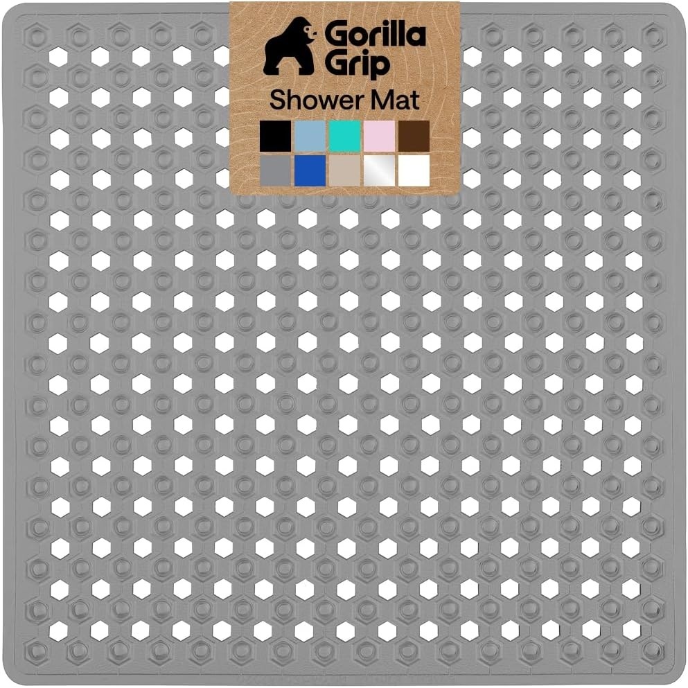 image:imageGORILLA GRIP Patented Bath Tub Shower Mat Machine Washable Bathtub Floor Liner Mats Suction Cups and Drain Holes to Keep Tubs Clean Soft on Feet Bathroom Essentials 35x16 Inch ClearGray Opaque