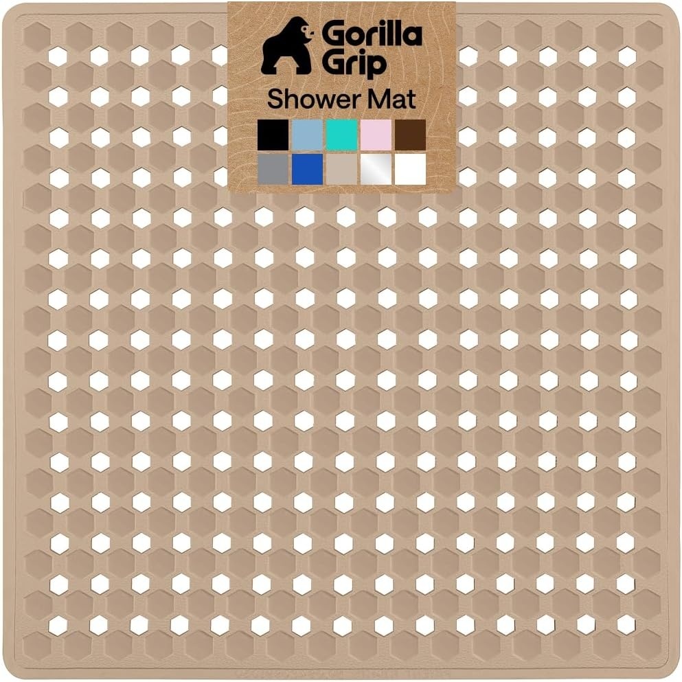 image:imageGORILLA GRIP Patented Bath Tub Shower Mat Machine Washable Bathtub Floor Liner Mats Suction Cups and Drain Holes to Keep Tubs Clean Soft on Feet Bathroom Essentials 35x16 Inch ClearBeige Opaque