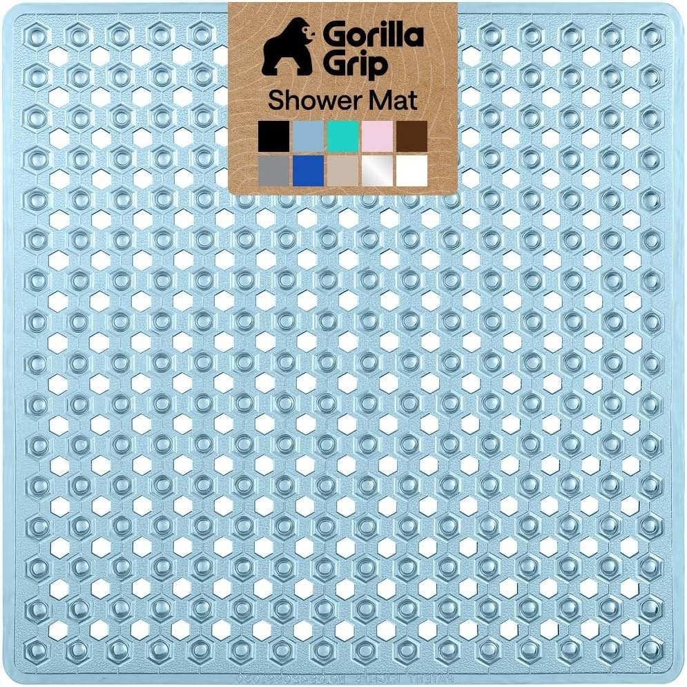 image:imageGORILLA GRIP Patented Bath Tub Shower Mat Machine Washable Bathtub Floor Liner Mats Suction Cups and Drain Holes to Keep Tubs Clean Soft on Feet Bathroom Essentials 35x16 Inch ClearBlue Translucent