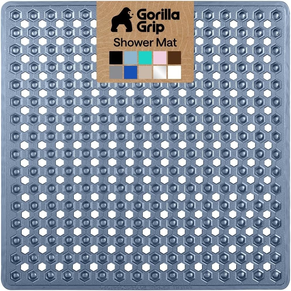 image:imageGORILLA GRIP Patented Bath Tub Shower Mat Machine Washable Bathtub Floor Liner Mats Suction Cups and Drain Holes to Keep Tubs Clean Soft on Feet Bathroom Essentials 35x16 Inch ClearNavy Translucent
