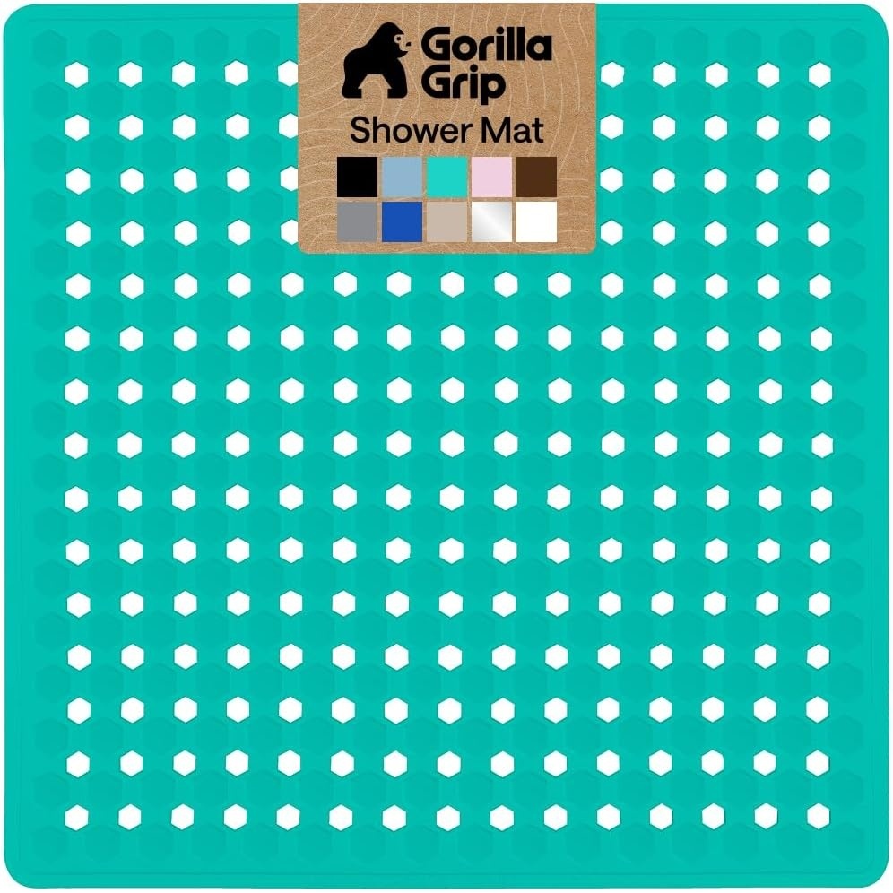 image:imageGORILLA GRIP Patented Bath Tub Shower Mat Machine Washable Bathtub Floor Liner Mats Suction Cups and Drain Holes to Keep Tubs Clean Soft on Feet Bathroom Essentials 35x16 Inch ClearTurquoise Opaque
