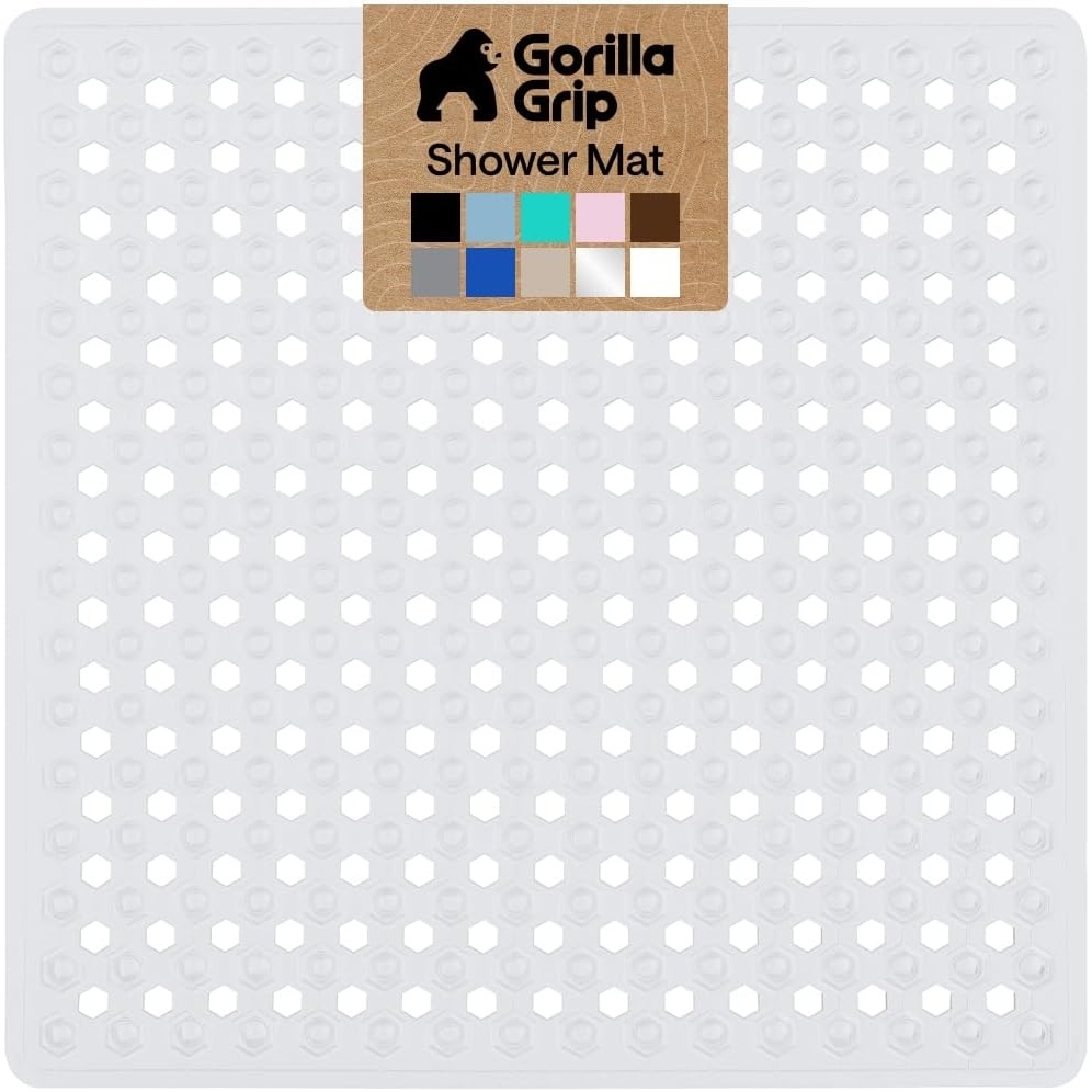 image:imageGORILLA GRIP Patented Bath Tub Shower Mat Machine Washable Bathtub Floor Liner Mats Suction Cups and Drain Holes to Keep Tubs Clean Soft on Feet Bathroom Essentials 35x16 Inch ClearWhite Opaque