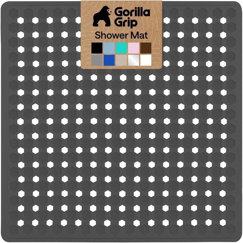 image:imageGORILLA GRIP Patented Bath Tub Shower Mat Machine Washable Bathtub Floor Liner Mats Suction Cups and Drain Holes to Keep Tubs Clean Soft on Feet Bathroom Essentials 35x16 Inch ClearCharcoal Opaque