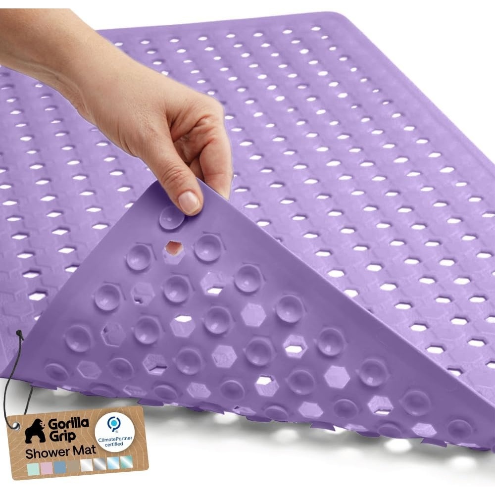 image:imageGORILLA GRIP Patented Bath Tub Shower Mat Machine Washable Bathtub Floor Liner Mats Suction Cups and Drain Holes to Keep Tubs Clean Soft on Feet Bathroom Essentials 35x16 Inch ClearPurple Opaque