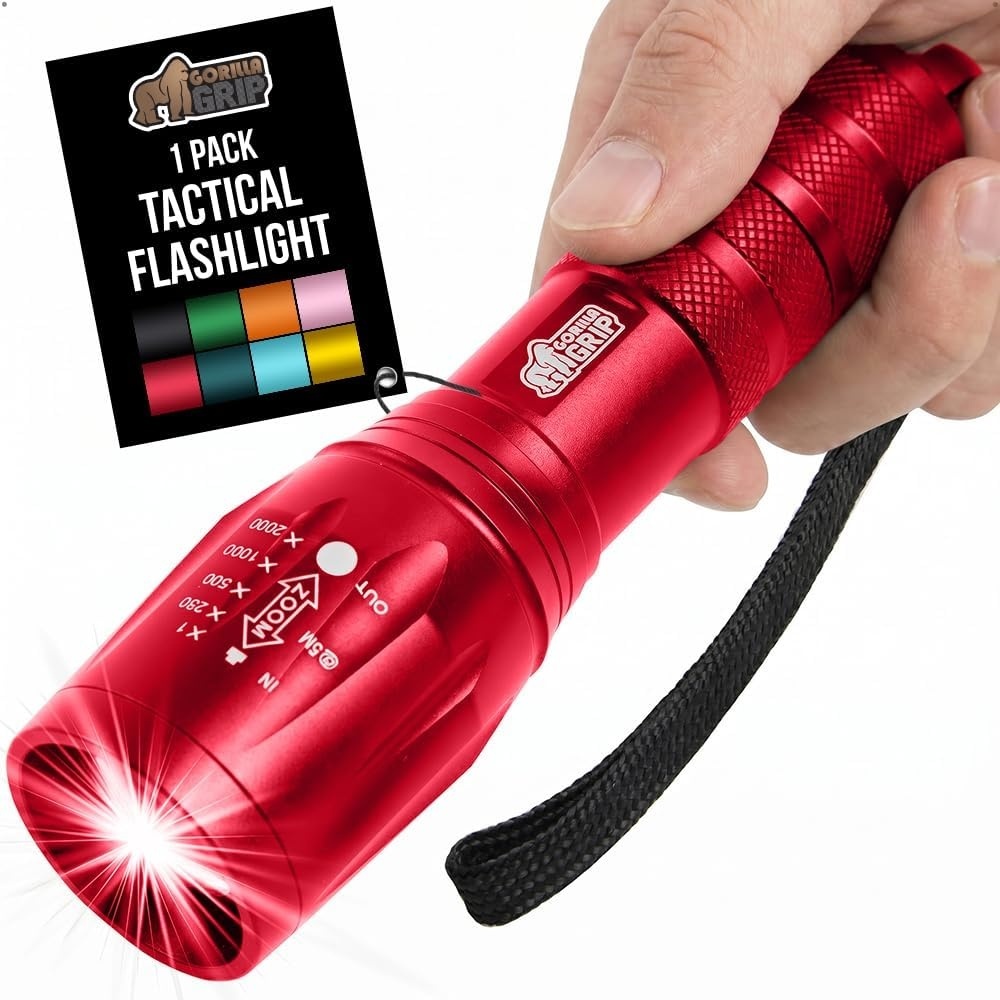 image:imageGORILLA GRIP Powerful LED Tactical Flashlight 750 FT High Lumens 5 Adjustable Modes Water Resistant Ultra Bright Zoom Flashlights Small Mini Flash Light Camping Night Dog Walking TurquoiseRed