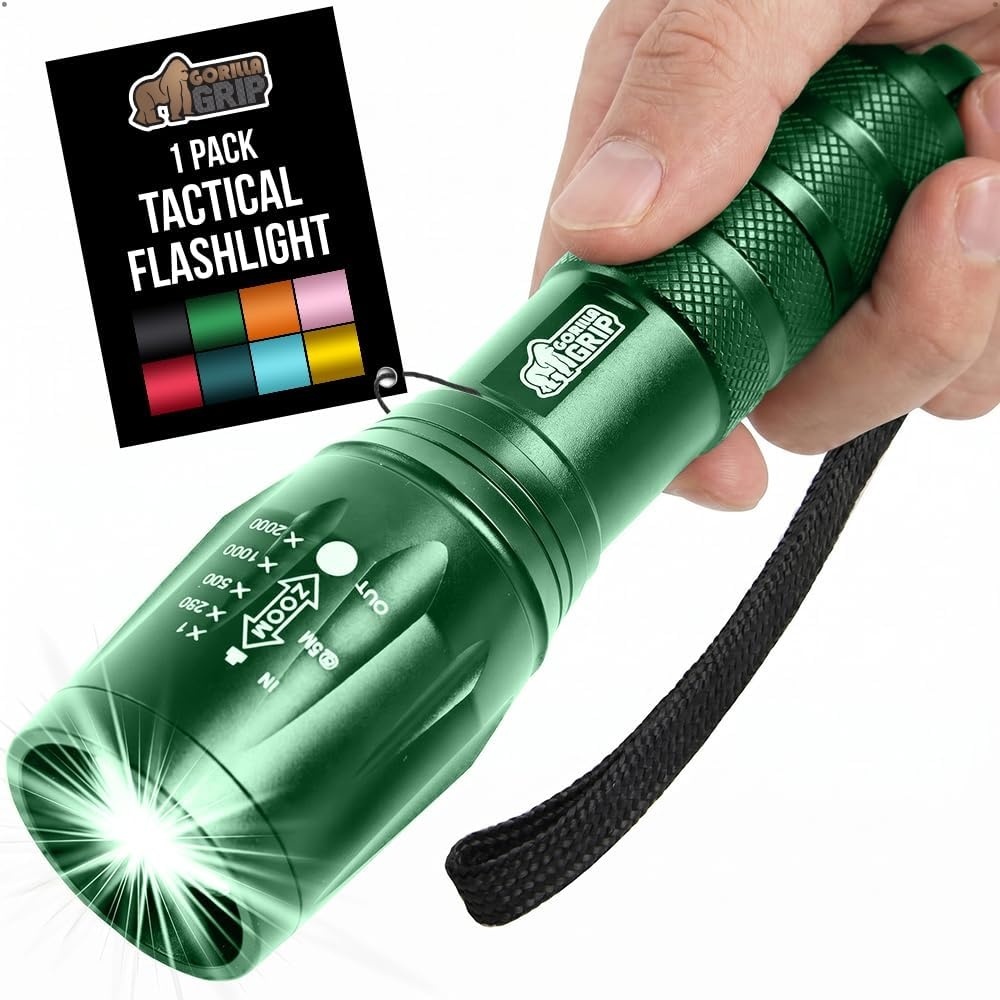 image:imageGORILLA GRIP Powerful LED Tactical Flashlight 750 FT High Lumens 5 Adjustable Modes Water Resistant Ultra Bright Zoom Flashlights Small Mini Flash Light Camping Night Dog Walking TurquoiseHunter Green