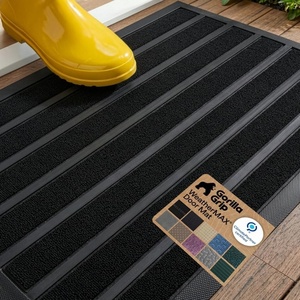 image:imageGORILLA GRIP 100 Waterproof AllSeason WeatherMAX Doormat US Designed Natural Rubber Stain Fade Resistant Low Profile Indoor Outdoor Door Mats Easy Clean 29x17 Gray DiamondBlack Stripe