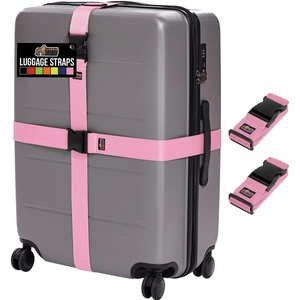 image:imageGORILLA GRIP Heavy Duty Adjustable Luggage Straps for Suitcases Easy to Identify Travel Belt Connector Holds Suitcase Together Extends Life of Bag Strap Connects Two Bags Accessories 2 Pack GreenPink