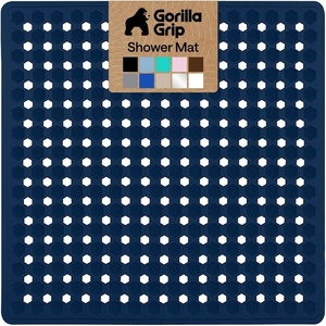 image:imageGORILLA GRIP Patented Bath Tub Shower Mat Machine Washable Bathtub Floor Liner Mats Suction Cups and Drain Holes to Keep Tubs Clean Soft on Feet Bathroom Essentials 35x16 Inch ClearNavy Opaque