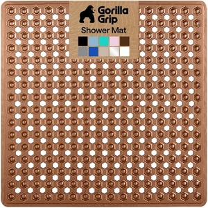 image:imageGORILLA GRIP Patented Bath Tub Shower Mat Machine Washable Bathtub Floor Liner Mats Suction Cups and Drain Holes to Keep Tubs Clean Soft on Feet Bathroom Essentials 35x16 Inch ClearBrown Translucent