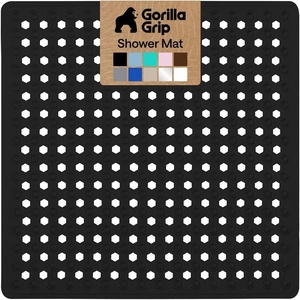 image:imageGORILLA GRIP Patented Bath Tub Shower Mat Machine Washable Bathtub Floor Liner Mats Suction Cups and Drain Holes to Keep Tubs Clean Soft on Feet Bathroom Essentials 35x16 Inch ClearBlack Opaque