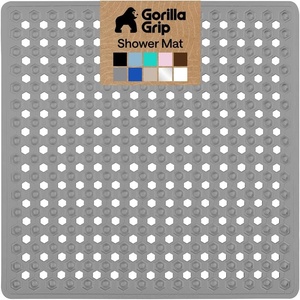 image:imageGORILLA GRIP Patented Bath Tub Shower Mat Machine Washable Bathtub Floor Liner Mats Suction Cups and Drain Holes to Keep Tubs Clean Soft on Feet Bathroom Essentials 35x16 Inch ClearGray Opaque