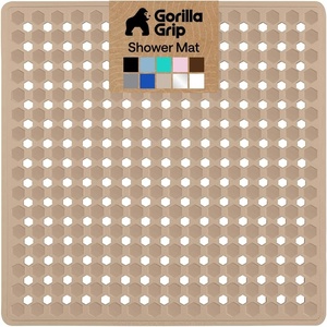 image:imageGORILLA GRIP Patented Bath Tub Shower Mat Machine Washable Bathtub Floor Liner Mats Suction Cups and Drain Holes to Keep Tubs Clean Soft on Feet Bathroom Essentials 35x16 Inch ClearBeige Opaque