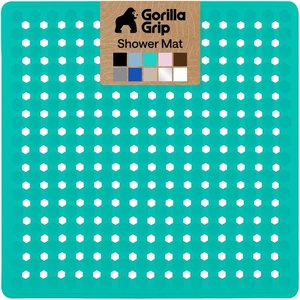 image:imageGORILLA GRIP Patented Bath Tub Shower Mat Machine Washable Bathtub Floor Liner Mats Suction Cups and Drain Holes to Keep Tubs Clean Soft on Feet Bathroom Essentials 35x16 Inch ClearTurquoise Opaque