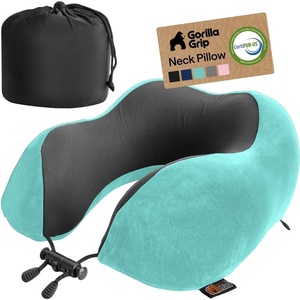 image:imageGORILLA GRIP Travel Neck Pillow for Airplanes CertiPURUS Memory Foam Cooling Mesh Pillows Soft Velvet Washable Cover Support Headrest for Sleeping Traveling Essentials Flight Accessories BlackTurquoise