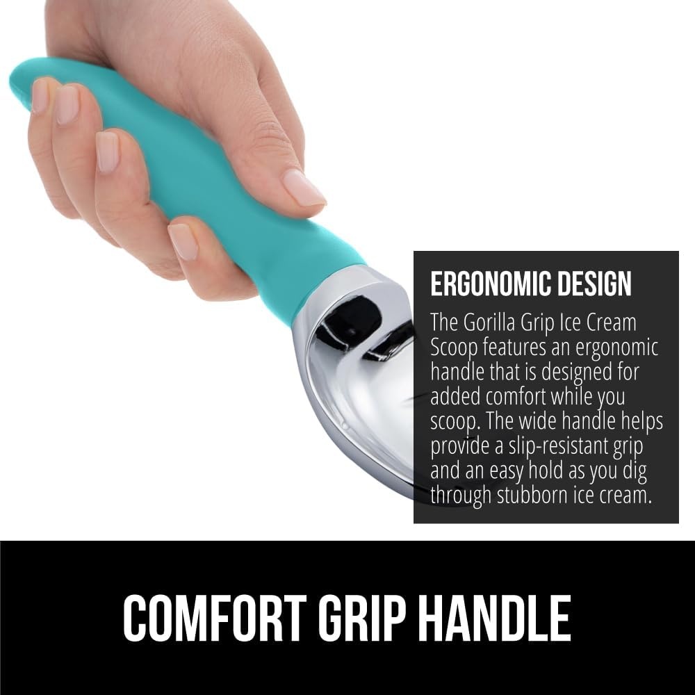 image:imageGORILLA GRIP Heavy Duty Ice Cream Scoop BPAFree Dishwasher Safe Comfortable Zinc Alloy Handle Professional Scooper for Hard Gelato Sorbet Cookie Dough Melon Round Cones Kitchen Tool BlueTurquoise