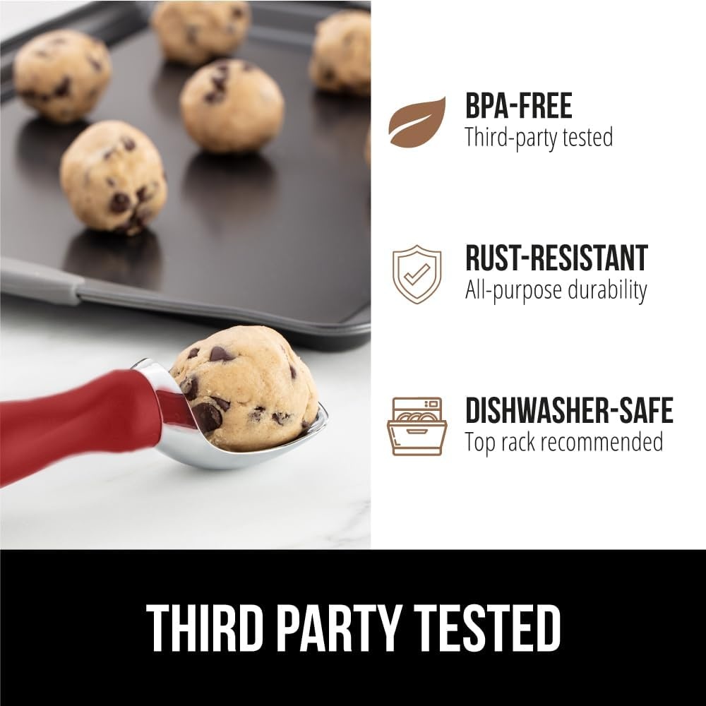 image:imageGORILLA GRIP Heavy Duty Ice Cream Scoop BPAFree Dishwasher Safe Comfortable Zinc Alloy Handle Professional Scooper for Hard Gelato Sorbet Cookie Dough Melon Round Cones Kitchen Tool BlueRed