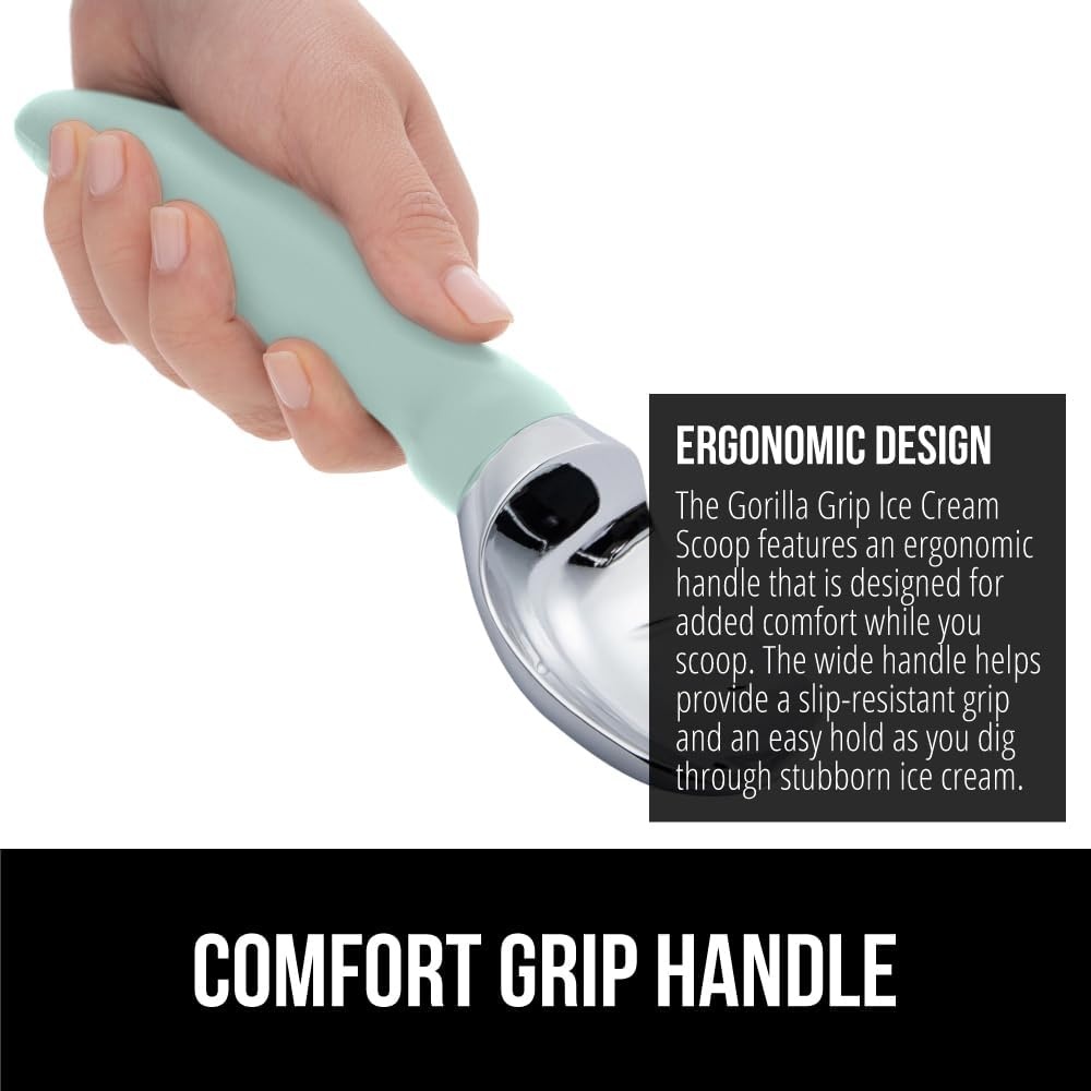 image:imageGORILLA GRIP Heavy Duty Ice Cream Scoop BPAFree Dishwasher Safe Comfortable Zinc Alloy Handle Professional Scooper for Hard Gelato Sorbet Cookie Dough Melon Round Cones Kitchen Tool BlueMint