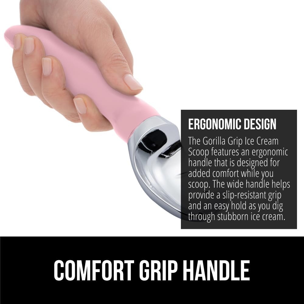 image:imageGORILLA GRIP Heavy Duty Ice Cream Scoop BPAFree Dishwasher Safe Comfortable Zinc Alloy Handle Professional Scooper for Hard Gelato Sorbet Cookie Dough Melon Round Cones Kitchen Tool BluePink