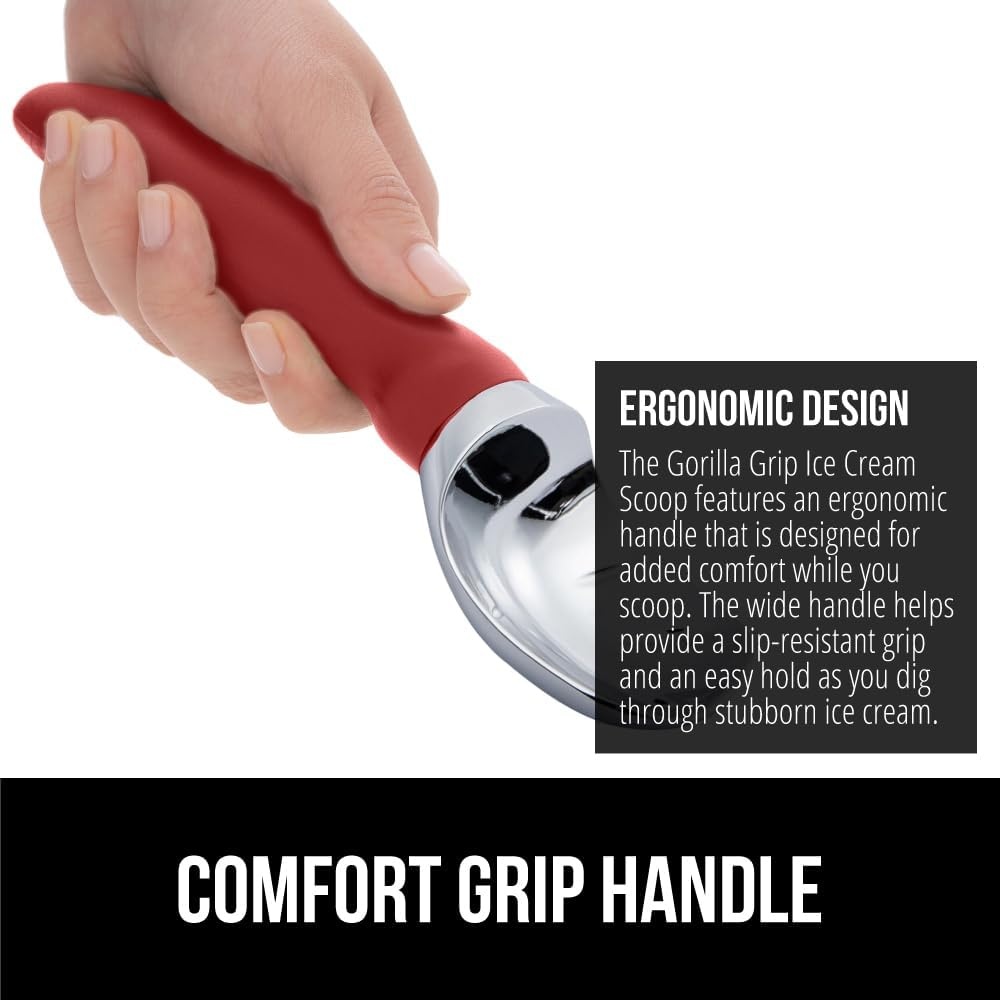 image:imageGORILLA GRIP Heavy Duty Ice Cream Scoop BPAFree Dishwasher Safe Comfortable Zinc Alloy Handle Professional Scooper for Hard Gelato Sorbet Cookie Dough Melon Round Cones Kitchen Tool BlueRed