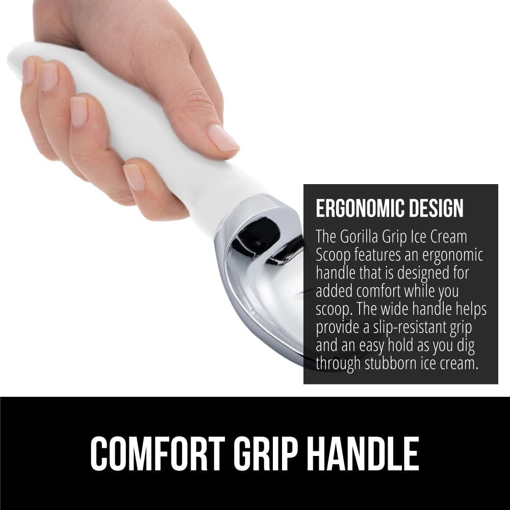 image:imageGORILLA GRIP Heavy Duty Ice Cream Scoop BPAFree Dishwasher Safe Comfortable Zinc Alloy Handle Professional Scooper for Hard Gelato Sorbet Cookie Dough Melon Round Cones Kitchen Tool BlueWhite