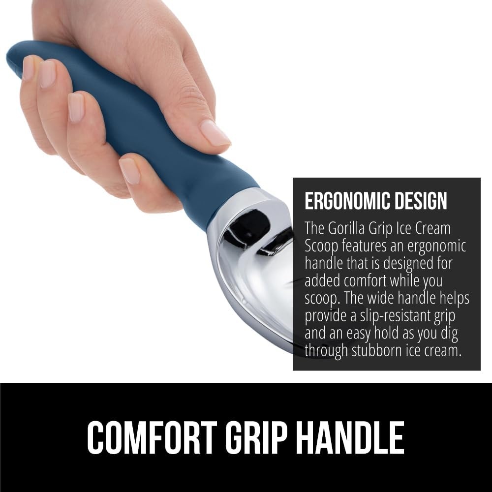 image:imageGORILLA GRIP Heavy Duty Ice Cream Scoop BPAFree Dishwasher Safe Comfortable Zinc Alloy Handle Professional Scooper for Hard Gelato Sorbet Cookie Dough Melon Round Cones Kitchen Tool BlueBlue