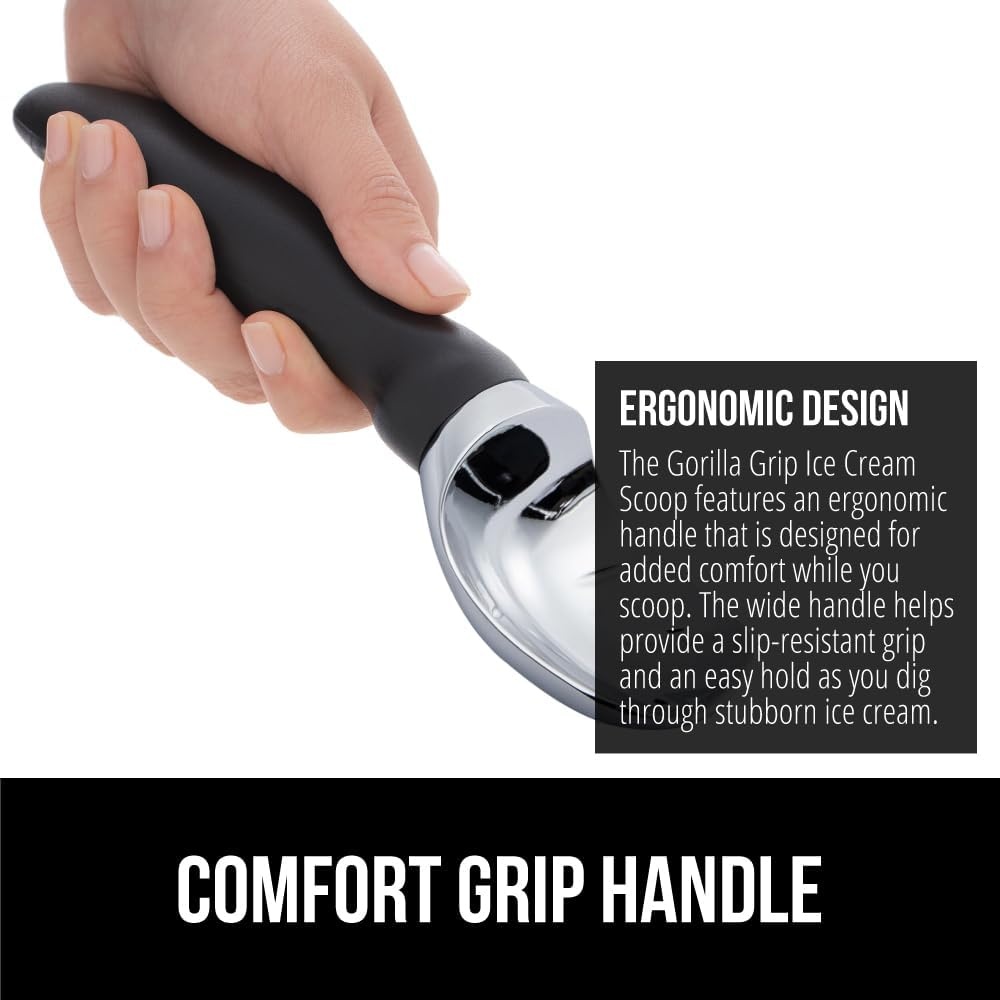 image:imageGORILLA GRIP Heavy Duty Ice Cream Scoop BPAFree Dishwasher Safe Comfortable Zinc Alloy Handle Professional Scooper for Hard Gelato Sorbet Cookie Dough Melon Round Cones Kitchen Tool BlueBlack