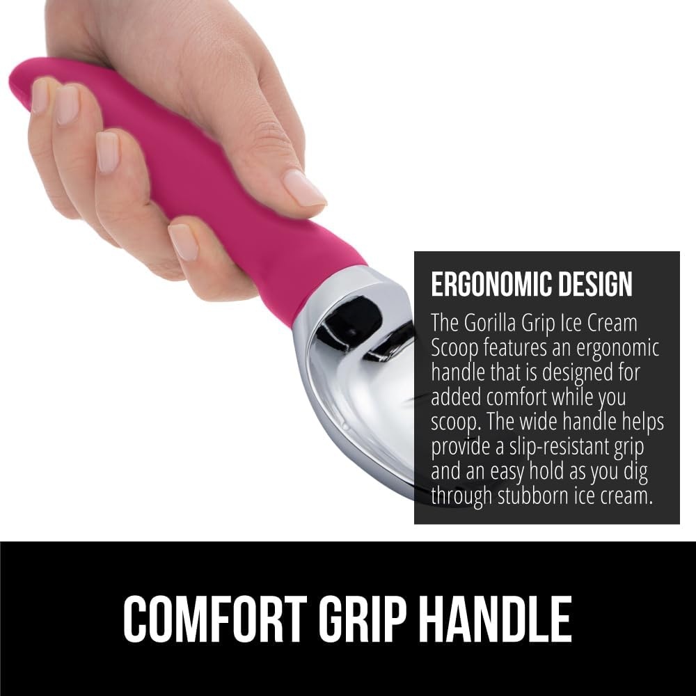 image:imageGORILLA GRIP Heavy Duty Ice Cream Scoop BPAFree Dishwasher Safe Comfortable Zinc Alloy Handle Professional Scooper for Hard Gelato Sorbet Cookie Dough Melon Round Cones Kitchen Tool BlueHot Pink