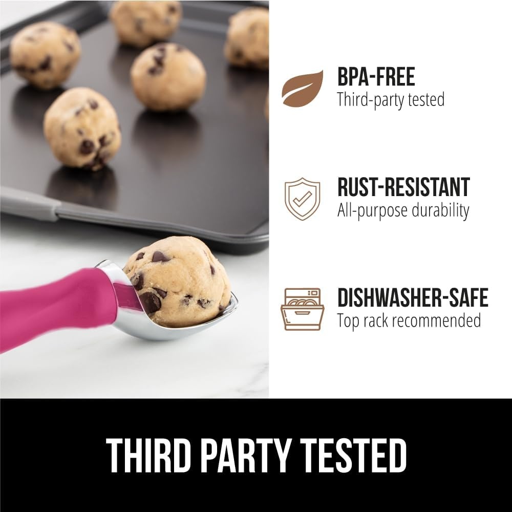 image:imageGORILLA GRIP Heavy Duty Ice Cream Scoop BPAFree Dishwasher Safe Comfortable Zinc Alloy Handle Professional Scooper for Hard Gelato Sorbet Cookie Dough Melon Round Cones Kitchen Tool BlueHot Pink