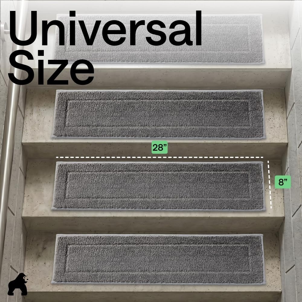 image:imageGORILLA GRIP Peel and Stick Stair Treads for Wooden Steps MultiSurface Use Machine Washable Carpet Runners Indoor Rugs for Stairs Pet Friendly Universal Size 15 Pack Beige 8x28 InchesGrey