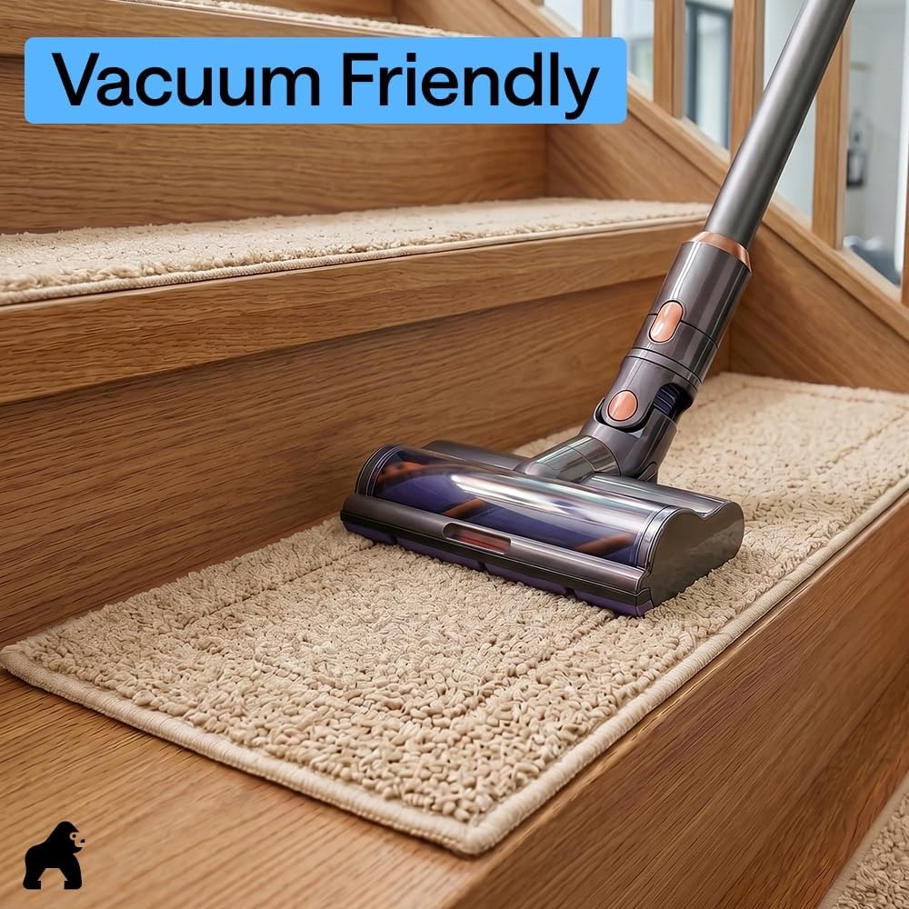 image:imageGORILLA GRIP Peel and Stick Stair Treads for Wooden Steps MultiSurface Use Machine Washable Carpet Runners Indoor Rugs for Stairs Pet Friendly Universal Size 15 Pack Beige 8x28 InchesBeige