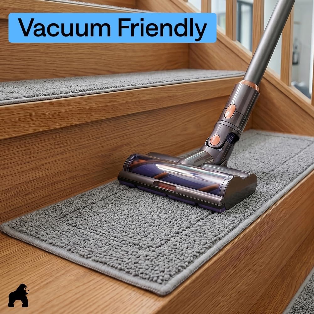image:imageGORILLA GRIP Peel and Stick Stair Treads for Wooden Steps MultiSurface Use Machine Washable Carpet Runners Indoor Rugs for Stairs Pet Friendly Universal Size 15 Pack Beige 8x28 InchesGrey