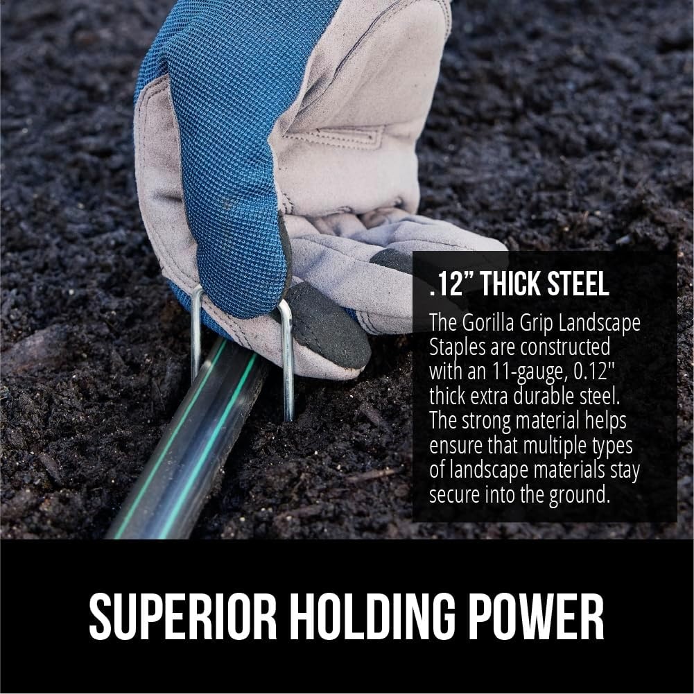 image:imageGORILLA GRIP Premium Landscape Staples 50 Pack 6 Inch Heavy Duty 11 Gauge Galvanized Steel Garden Stakes Sharp Rust Resistant Landscaping Pins Lawn Anchors for Weed Barrier Fabric Sod Irrigation100 Pack