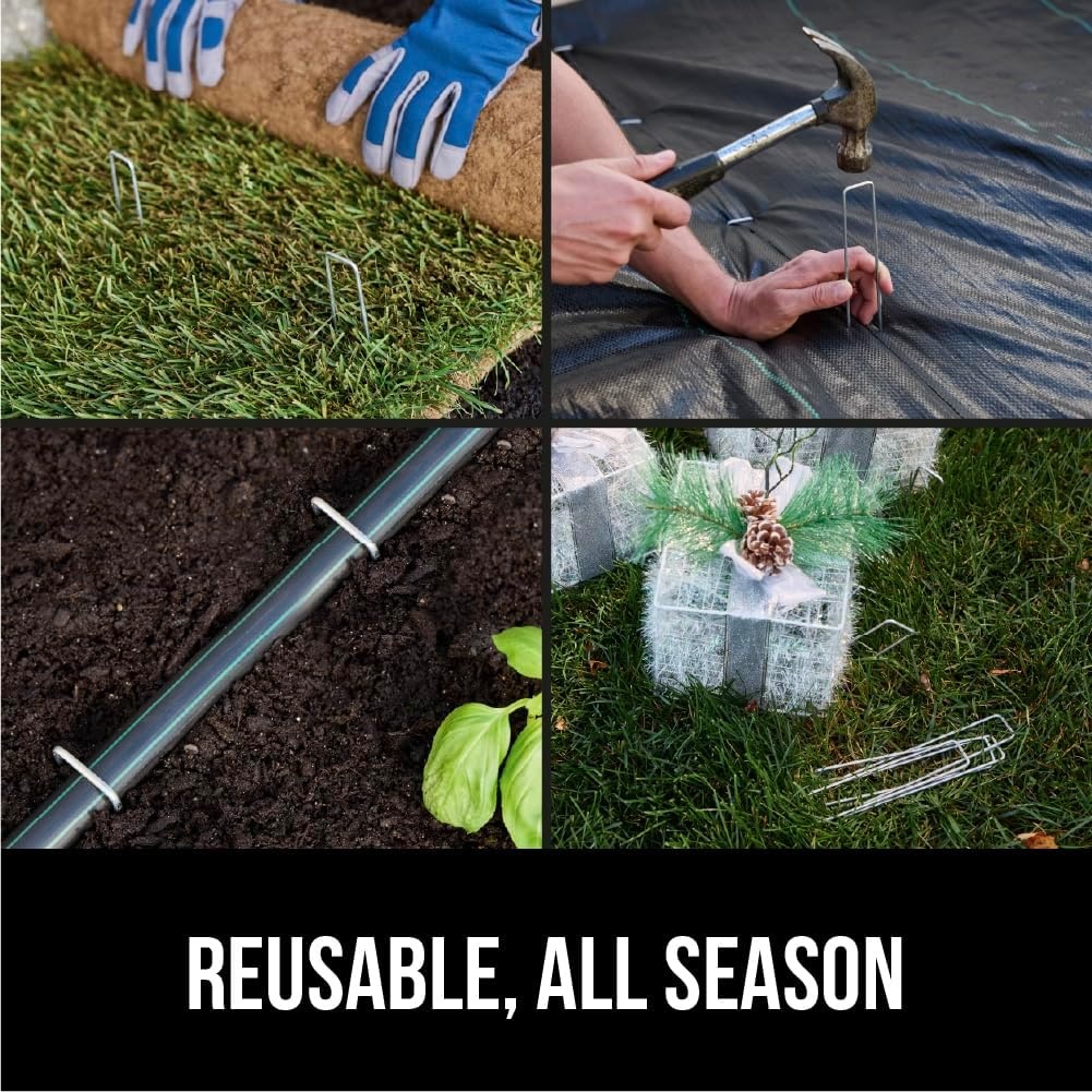 image:imageGORILLA GRIP Premium Landscape Staples 50 Pack 6 Inch Heavy Duty 11 Gauge Galvanized Steel Garden Stakes Sharp Rust Resistant Landscaping Pins Lawn Anchors for Weed Barrier Fabric Sod Irrigation100 Pack