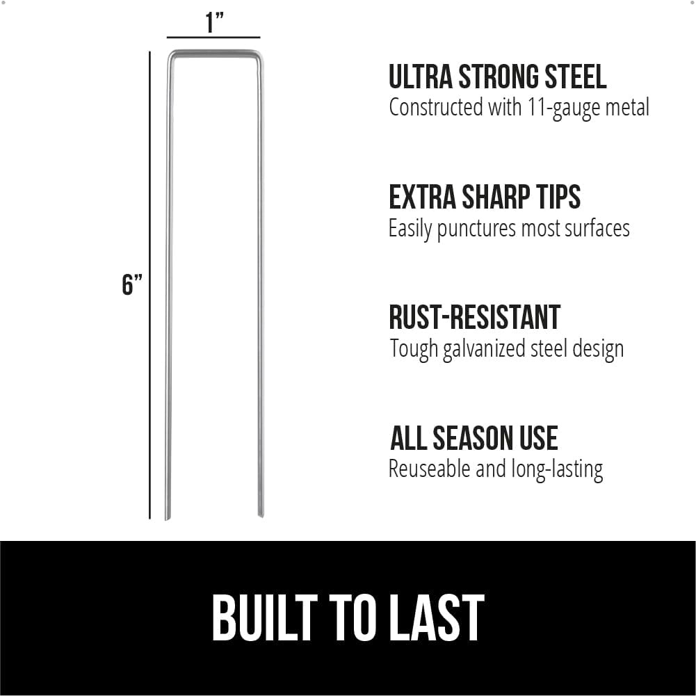 image:imageGORILLA GRIP Premium Landscape Staples 50 Pack 6 Inch Heavy Duty 11 Gauge Galvanized Steel Garden Stakes Sharp Rust Resistant Landscaping Pins Lawn Anchors for Weed Barrier Fabric Sod Irrigation50 Pack